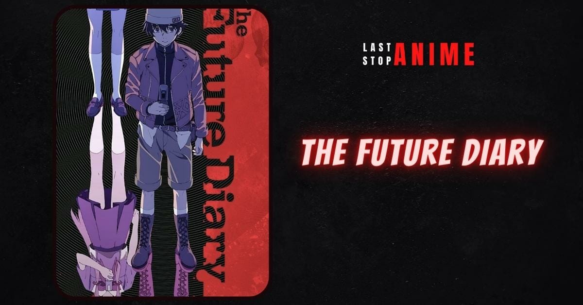 Poster image of The Future Diary with the lead character holding cell phone in shorts 
