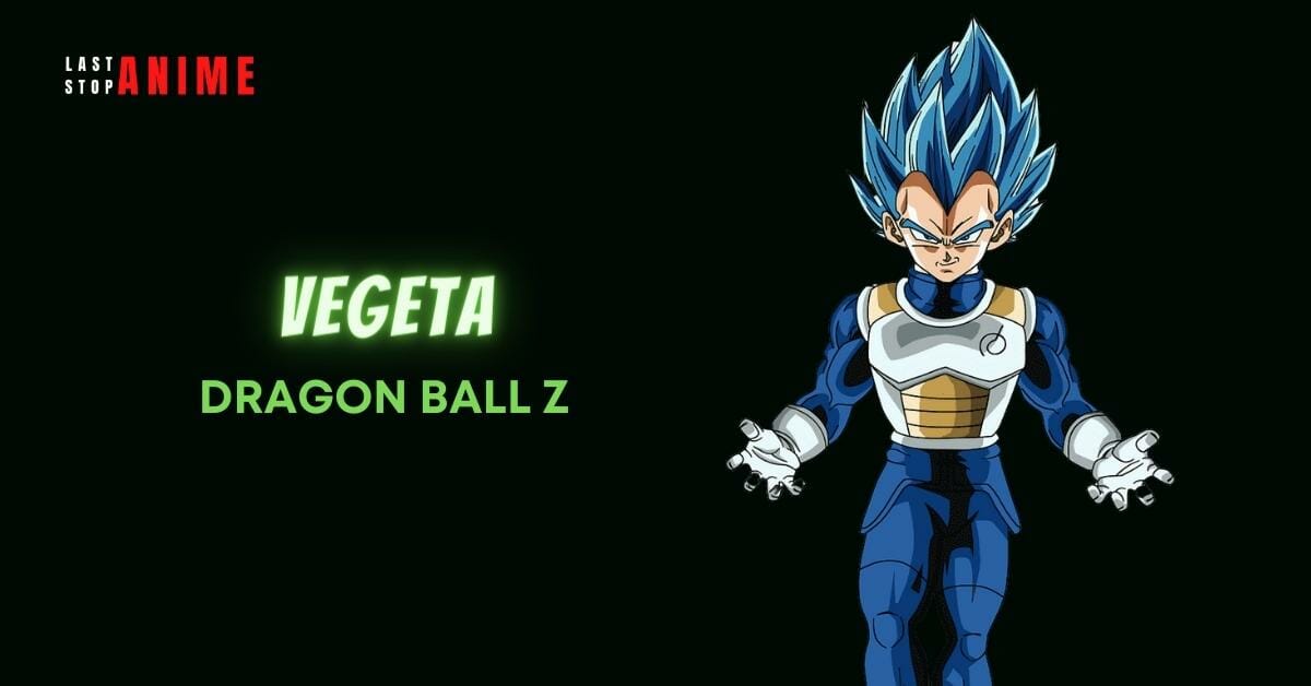Vegeta from Dragon Ball Z in blue superhero suit in blue hair and blue eyebrows