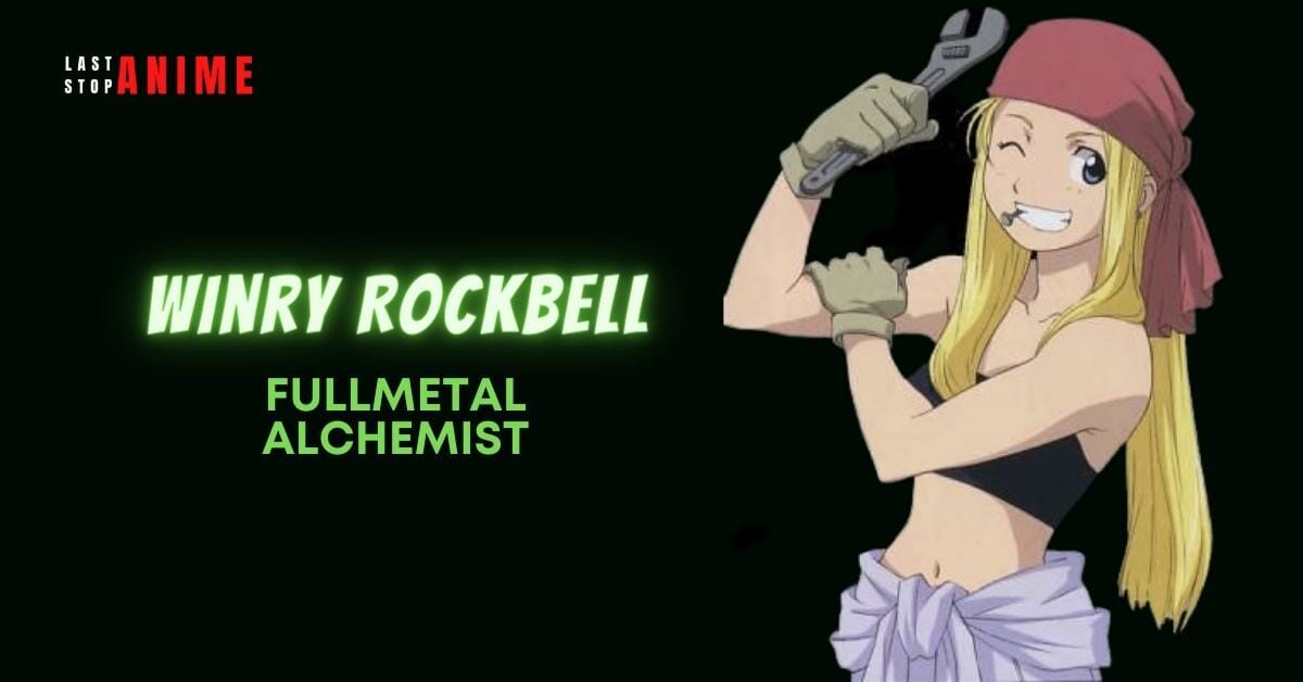Winry Rockbell from Fullmetal Alchemist carrying screw woth gloves in blonde hair