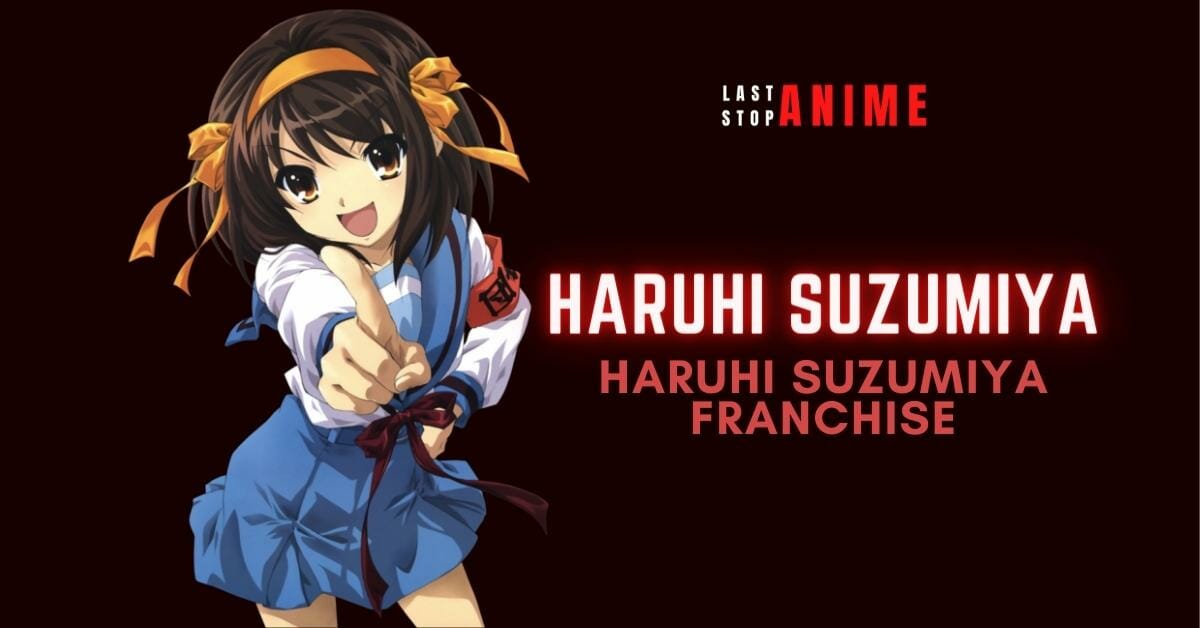 Haruhi Suzumiya with bang haircut in cute blue school uniform with big brown eyes