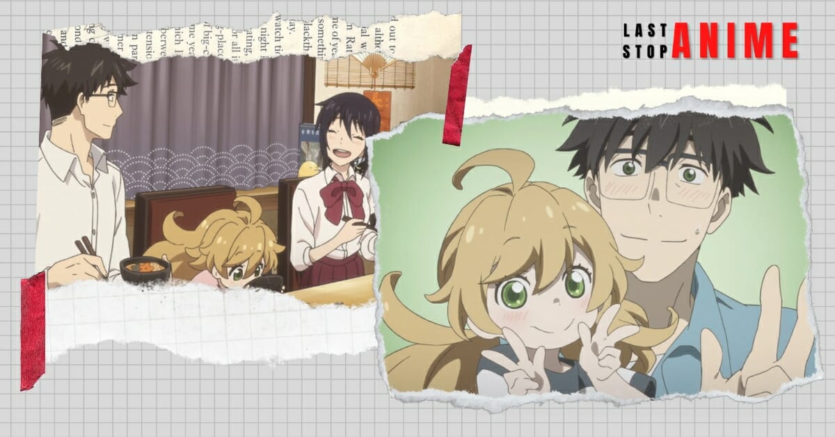 Small girl with her father in Sweetness and Lightning with green eyes