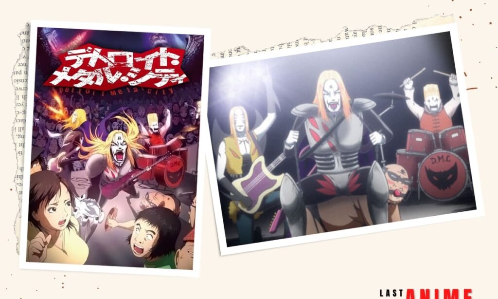 Images of characters and events from Detroit Metal City