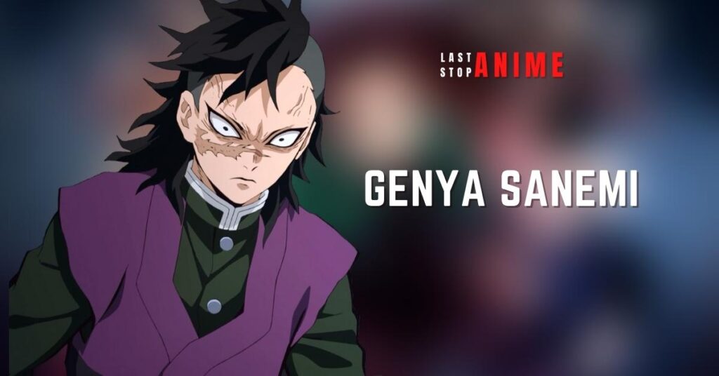 Genya Sanemi with dangerous eyes and balck hair 