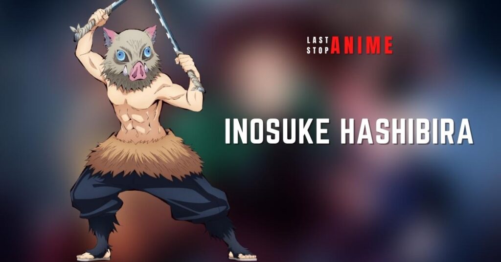 Inosuke Hashibira holding sword and wolf mask in demon slayer