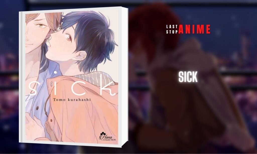 Sick cover image with character kissing and looking at the camera