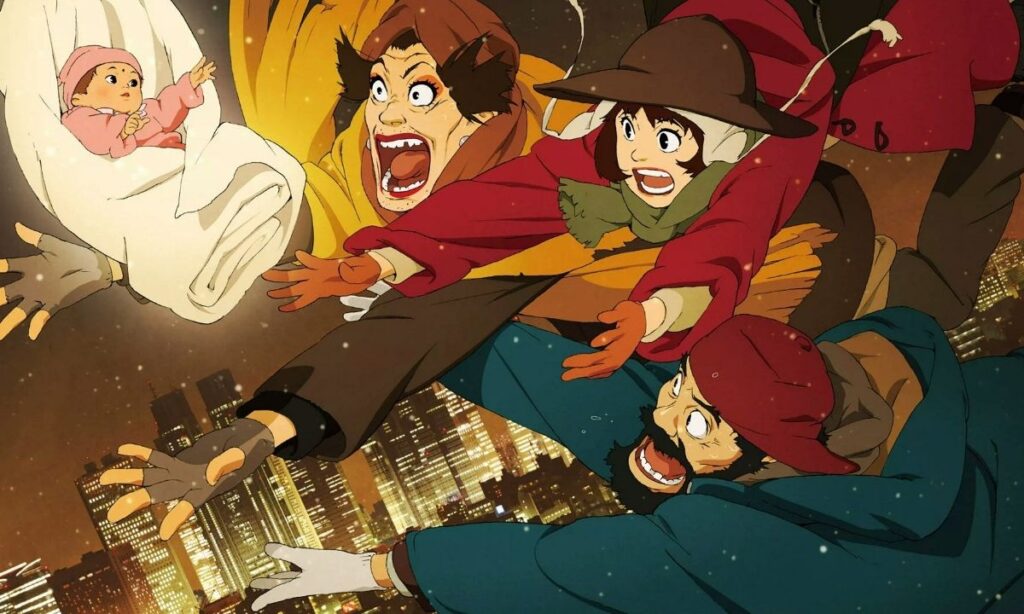 The trio of homeless outcasts with a baby in Tokyo Godfathers.